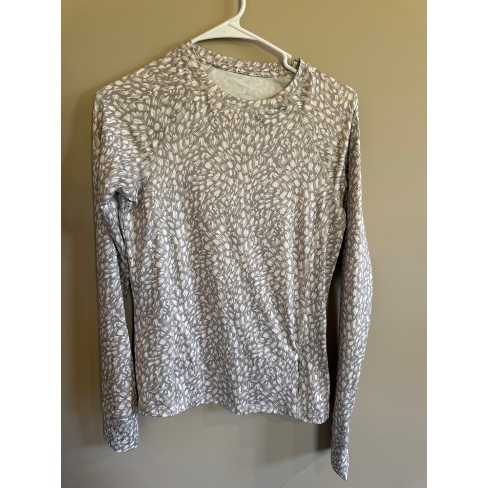 Hurley Womens Long Sleeve Active Top Athleisure Gray White Patterned Size S